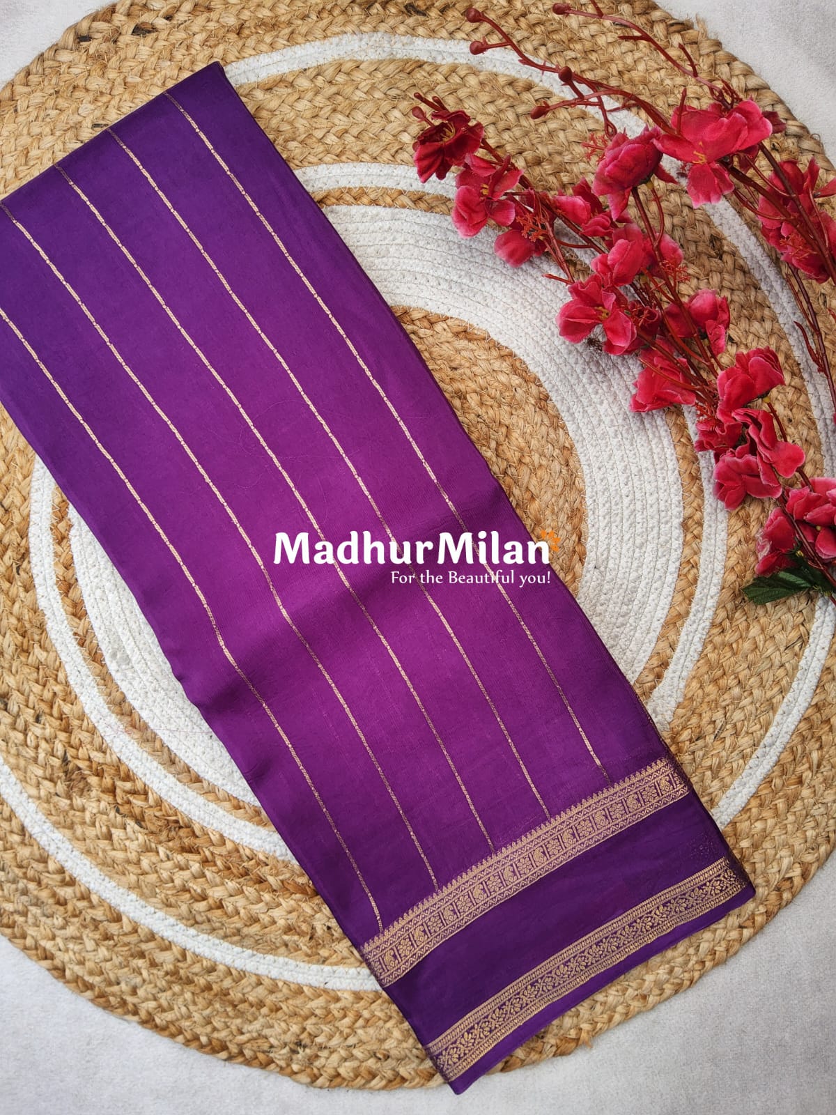 MAYRA BANARASI CREPE BENTEX BORDER GOLD JARI SAREE LIGHT PURPLE