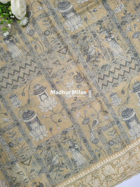 KOTA EMBROIDERY BODER WORK SAREE YELLOW