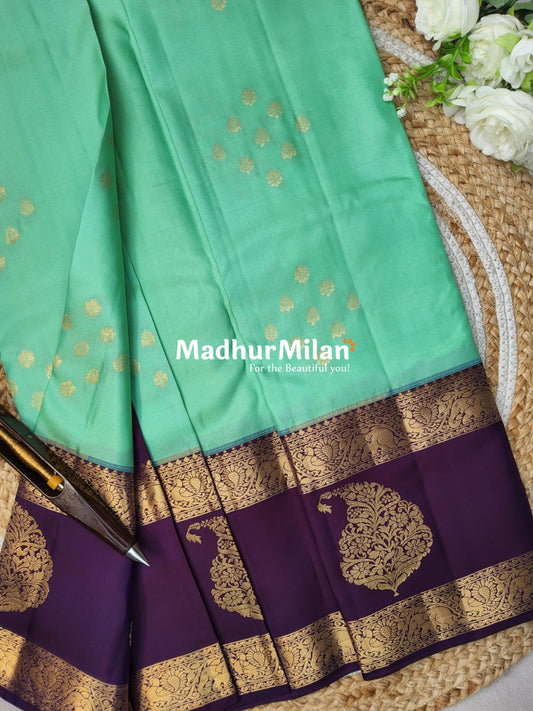 KANCHI BUTTA BENTEX BORDER SAREE AQUA WINE