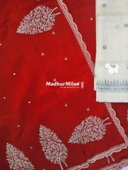KUSHI SILK EMBROIDERY WORK SAREE RED