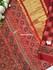 CHECKS AJRAKH PRINT GAJI MODAL SAREE RED