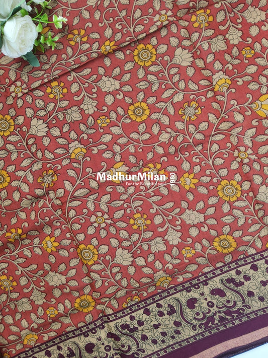 KALAMKARI PRINT KAJU SILK SAREE ORANGE