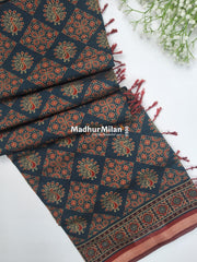 AJRAK PRINT KAJU SILK SAREE BLUE