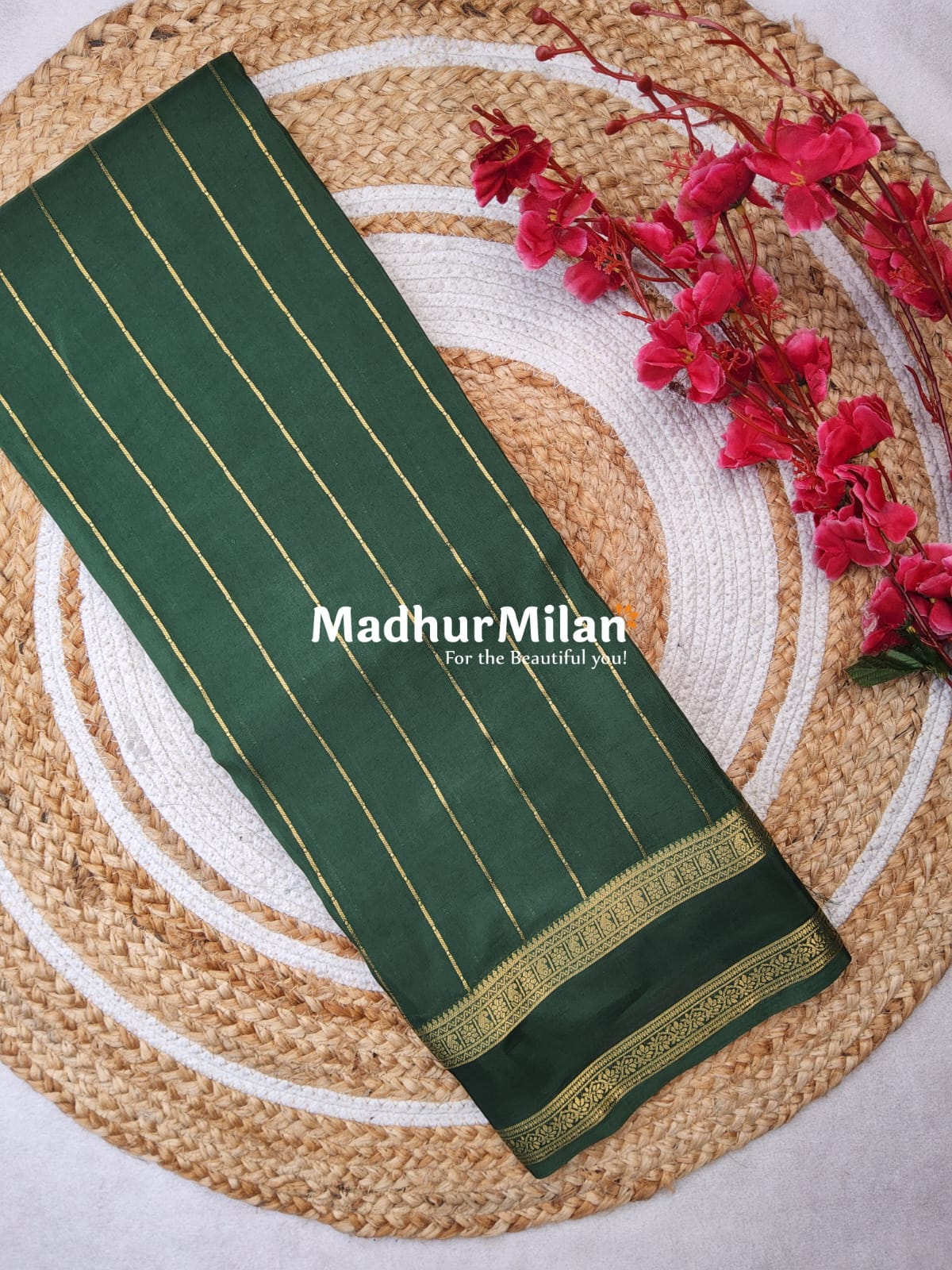 MAYRA BANARASI CREPE BENTEX BORDER GOLD SAREE JARI GREEN