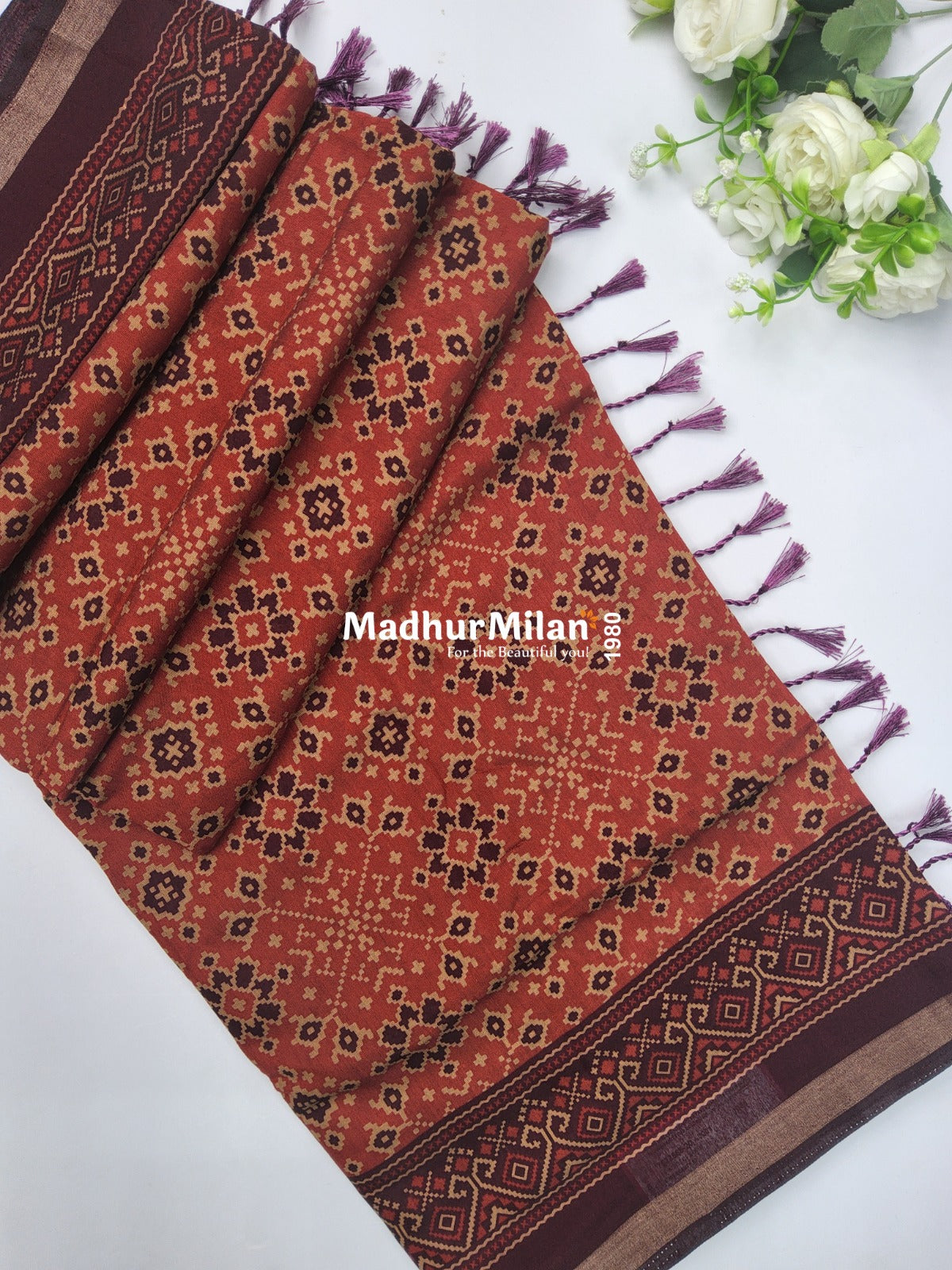 BAGRU PRINT KAJU SILK SAREE RUST