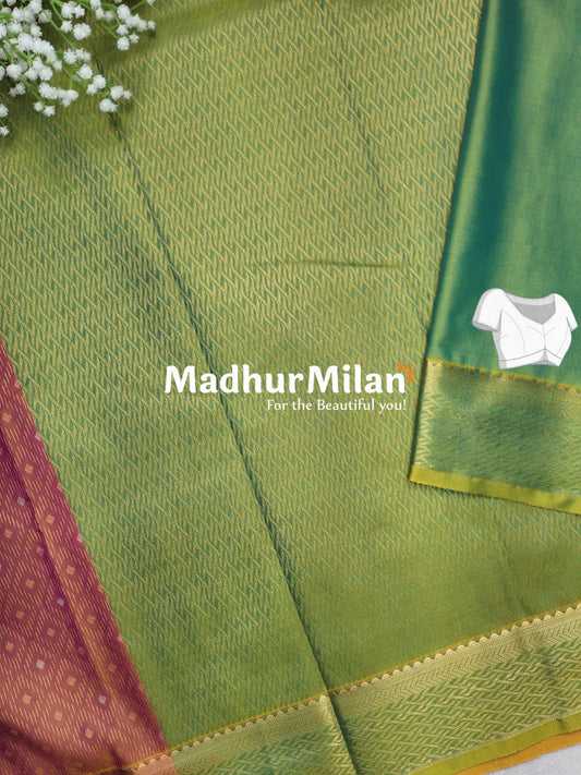 RUBY TUSSER SILK SAREE PEACH GREEN