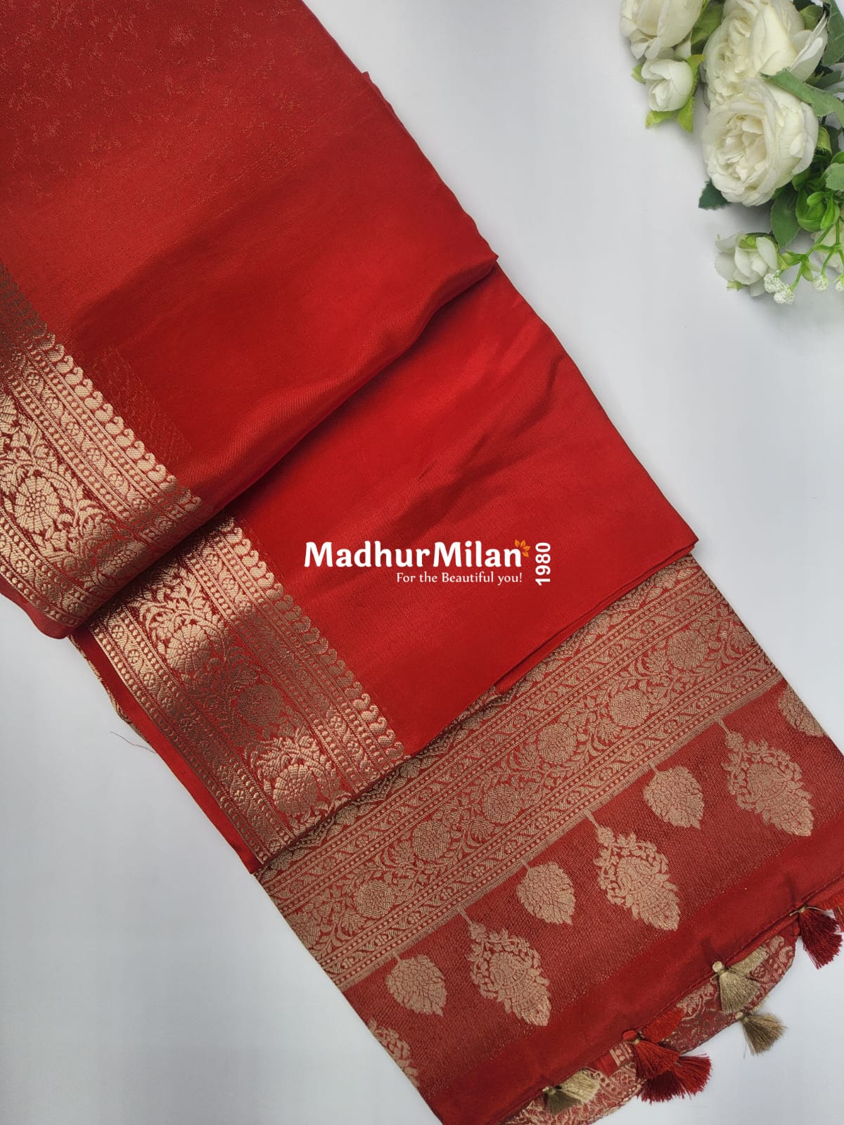 MAYA BANARASI RUSSIAN CREPE SAREE RED