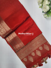 MAYA BANARASI RUSSIAN CREPE SAREE RED