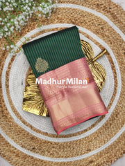 KORVAI STRIPES 8 INCH BORDER SAREE GREEN PINK