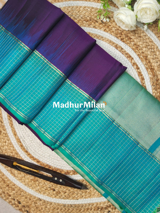 CHECKS BORDER SOFT SILK SAREE PURPLE RAMA