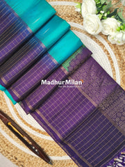 CHECKS BORDER BUTTA SOFT SILK SAREE RAMA PURPLE