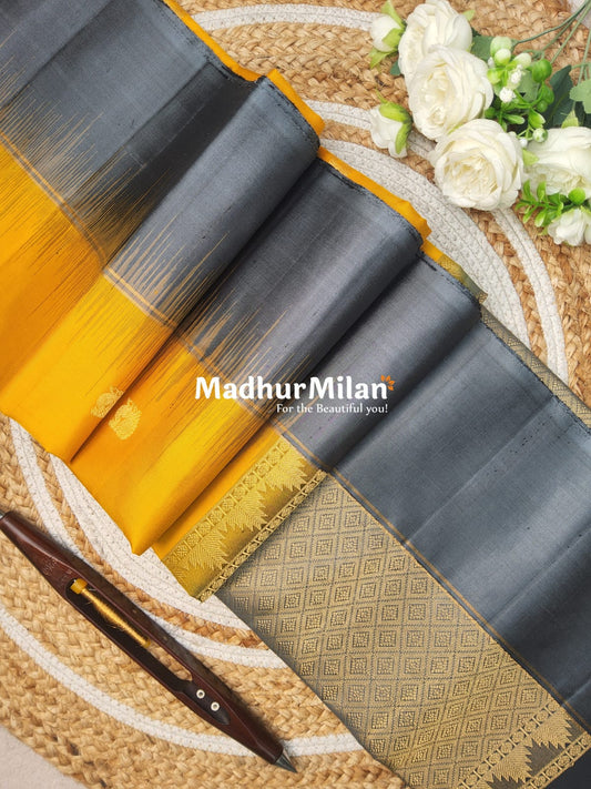 BUTTA BORDER SOFT SILK SAREE MUSTARD GREY