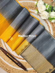 BUTTA BORDER SOFT SILK SAREE MUSTARD GREY