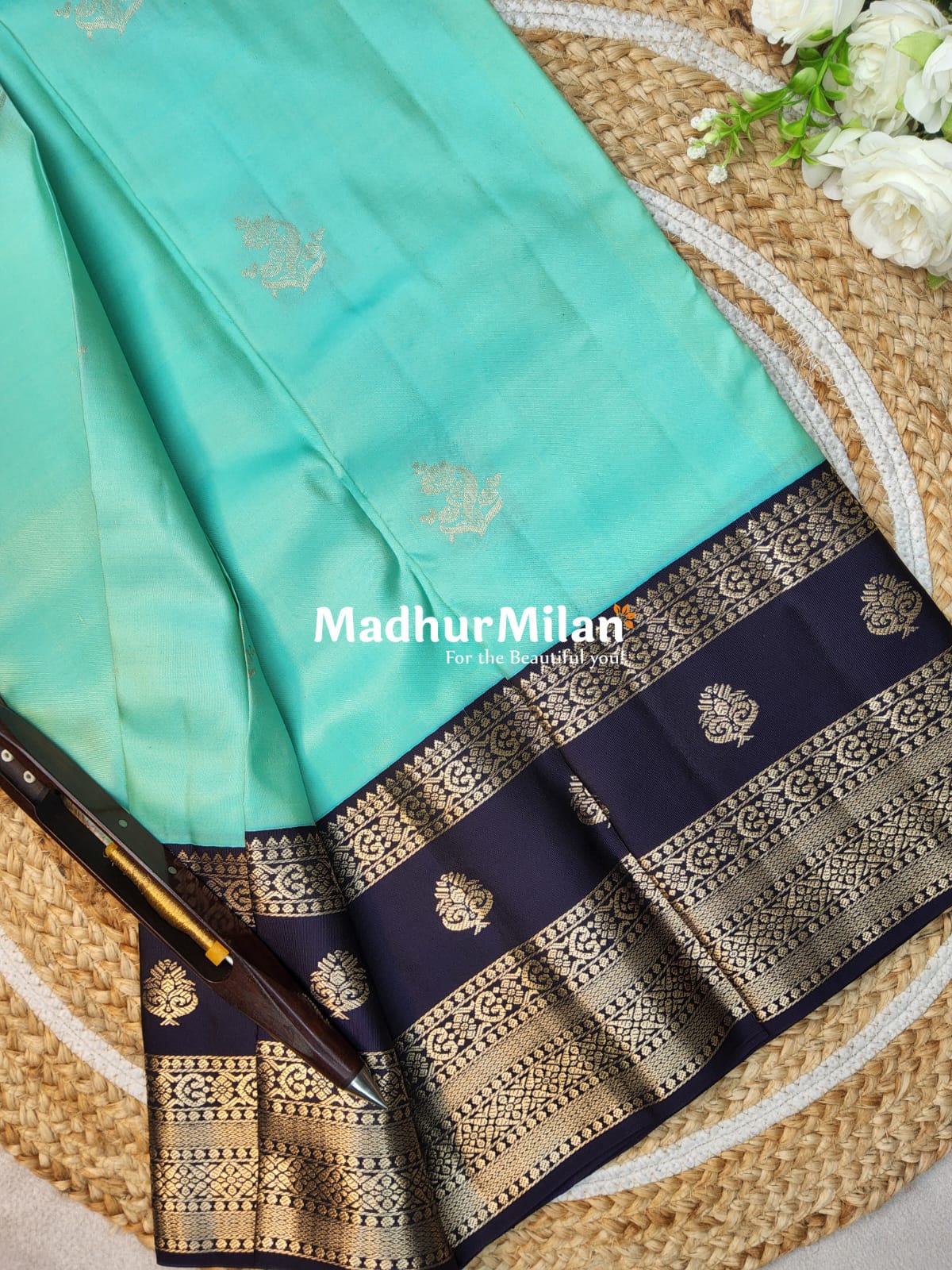 KANCHI BUTTA BENTEX BORDER SAREE AQUA PURPLE