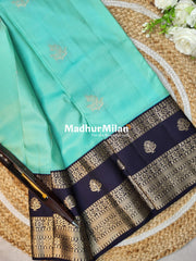 KANCHI BUTTA BENTEX BORDER SAREE AQUA PURPLE
