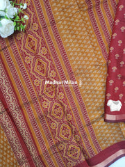 BAGRU PRINT KAJU SILK SAREE GOLDEN YELLOW