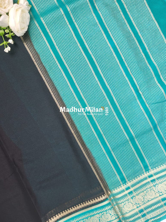 SEMI CREPE SILK SAREE BLACK RAMA