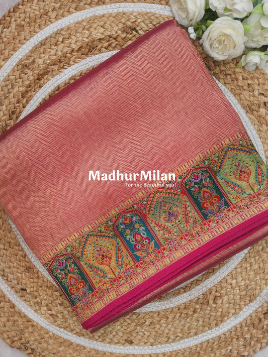 BANARASI GOLD TISSUE MEENA WEAVE SAREE PINK