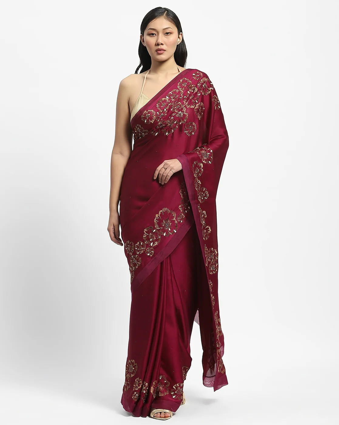 Empress Embroidered Saree Red