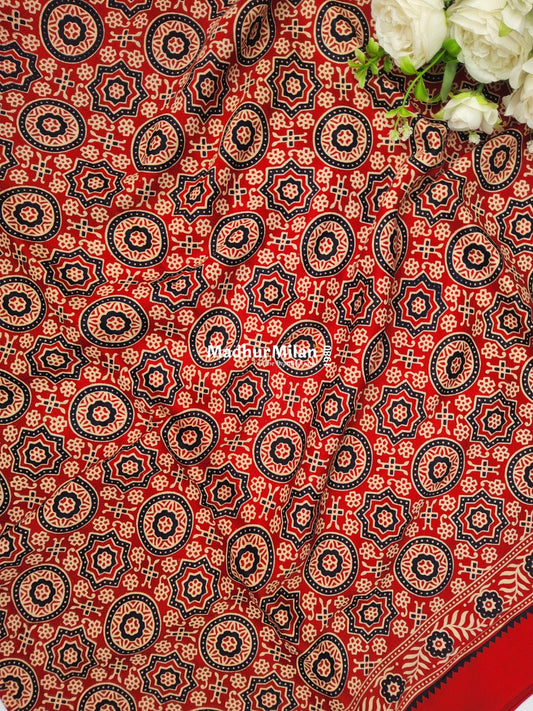 AJRAKH PRINT GAJI MODAL SAREE RED