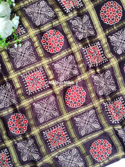 CHECKS AJRAKH PRINT GAJI MODAL SAREE CHOCOLATE BROWN