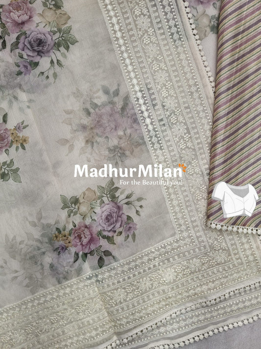 JUTE KOTA EMBROIDERY WORK SAREE DUSTY LAVENDER