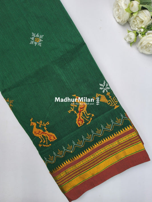 ILKAL PEACOCK KASUTHI WORK SAREE GREEN