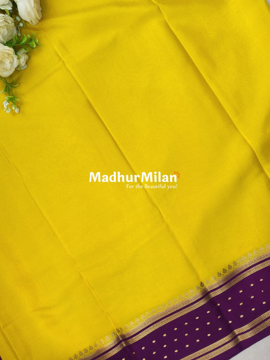 BENTEX BUTTA BORDER PURE CREPE SILK SAREE YELLOW MEGENTA