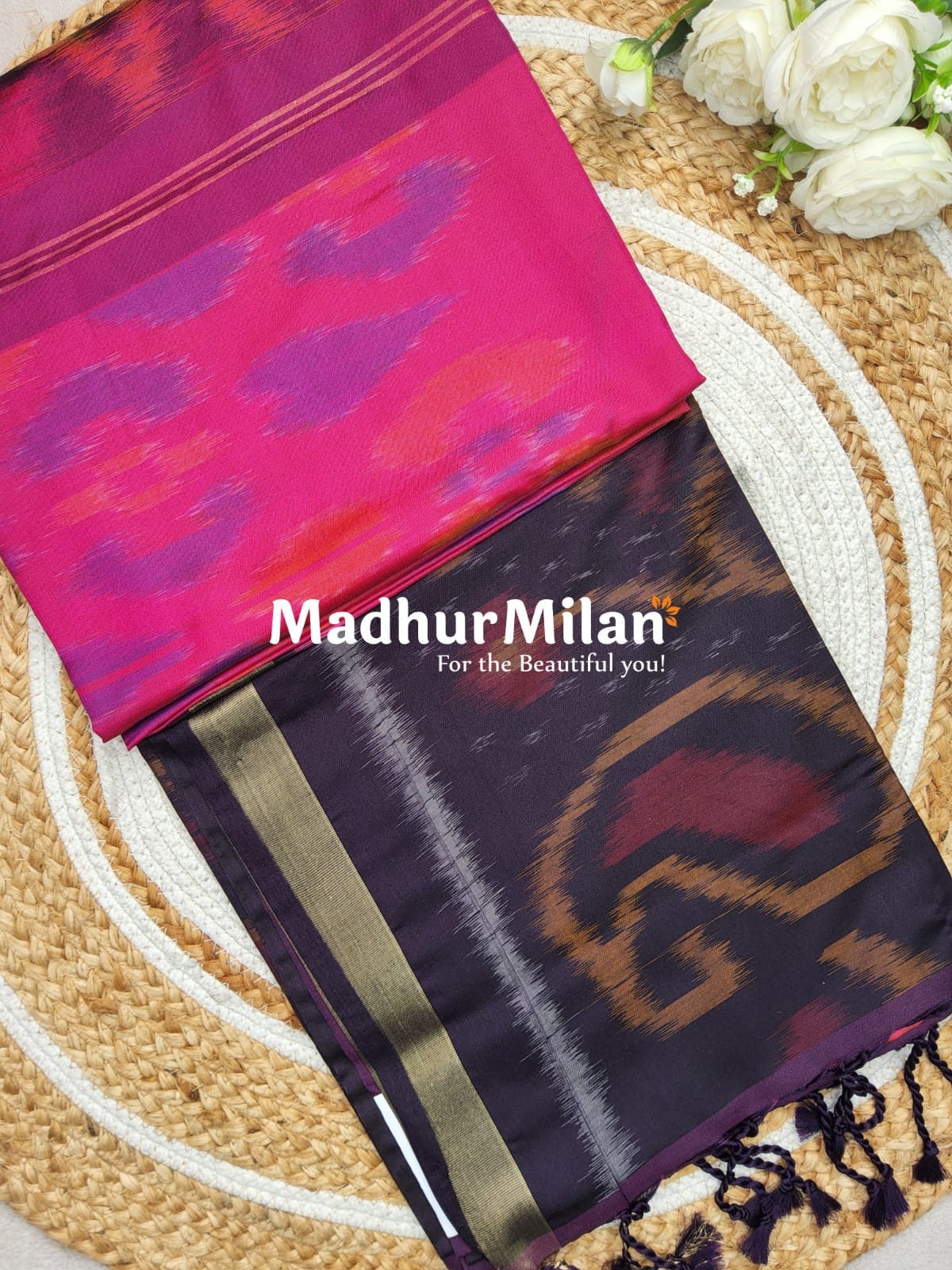 RUBY SILK POCHAMPALLY SAREE PINK BROWN