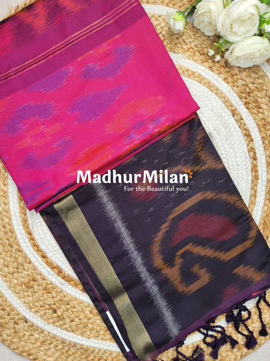 RUBY SILK POCHAMPALLY SAREE PINK BROWN