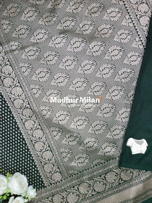 CHARVI BANARASI CREPE SILK SAREE DARK GREEN