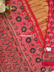 CHECKS AJRAKH PRINT GAJI MODAL SAREE PINK