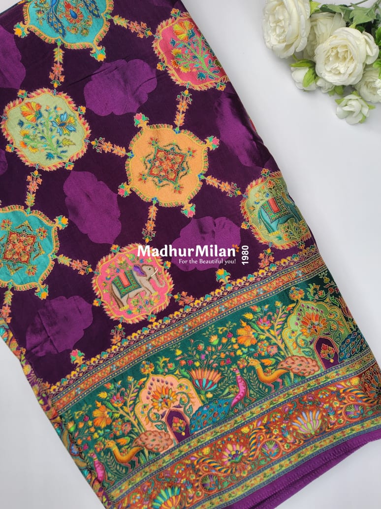 PASHMINA SATIN BROCADE SAREE PURPLE