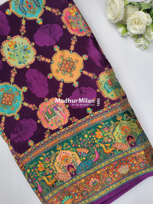 PASHMINA SATIN BROCADE SAREE PURPLE
