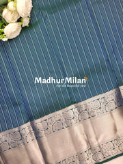 KORVAI STRIPES 9INCH BORDER SAREE DEEP BLUE PINK