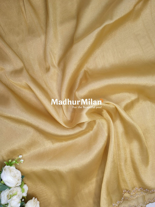 FLORAL EMBROIDERY TISSUE ORGANZA SAREE DUSTY GOLD