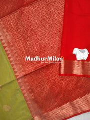 KOVAI SILK COTTON SAREE OLIVE GREEN RED