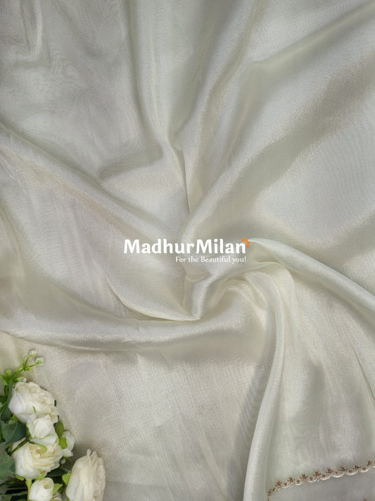 FLORAL EMBROIDERY TISSUE ORGANZA SAREE CREAM