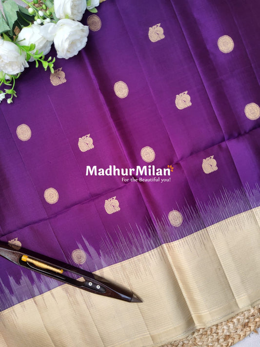 STRIPES BORDER BUTTA SOFT SILK SAREE WINE CREAM