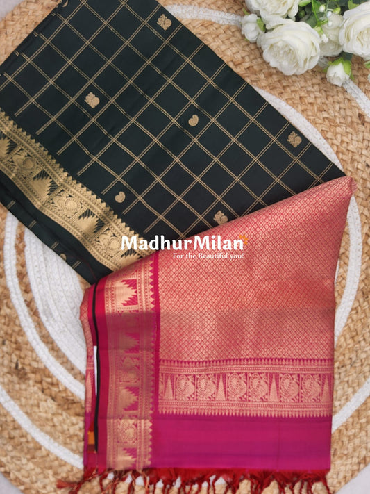 UPPADA SOFT SILK SAREE DARK GREEN PINK