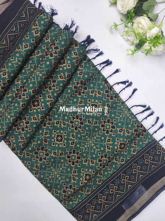 BAGRU PRINT KAJU SILK SAREE RAMA
