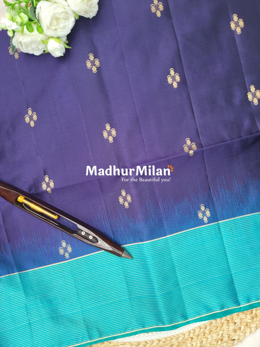 STRIPES BORDER BUTTA SOFT SILK SAREE VIOLET FIROZI