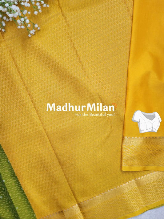 RUBY TUSSER SILK SAREE GREEN YELLOW