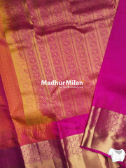 CHECKS TEMPLE JARI BORDER SAREE DARK CORAL PINK