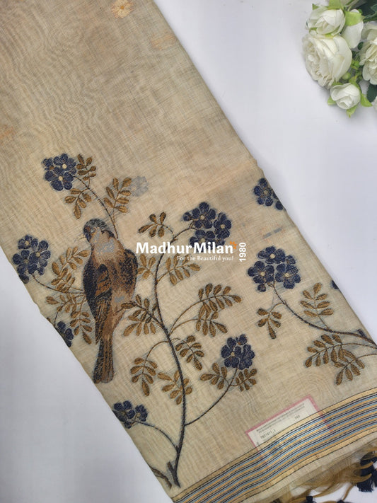 SPARROW KOVAI COTTON SAREE CHIKU NAVY BLUE