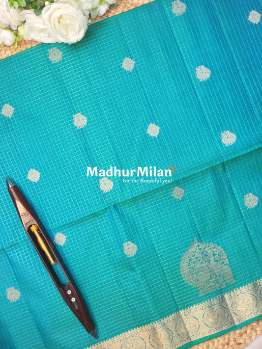 BUTTA CHECKS BORDER SOFT SILK SAREE RAMA PEACH