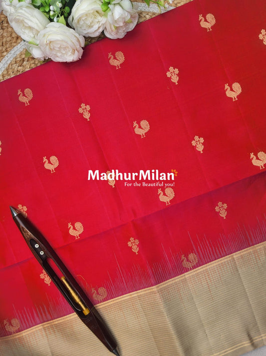 STRIPES BORDER BUTTA SOFT SILK SAREE GAJARI CREAM