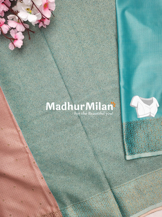 RUBY TUSSER SILK SAREE DUSTY PEACH RAMA