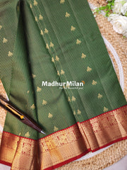 KANCHI CHECKS BUTTA BORDER SAREE GREEN RED