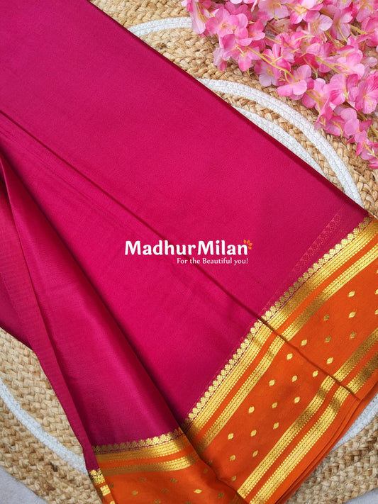 BENTEX BUTTA BORDER PURE CREPE SILK SAREE PINK ORANGE